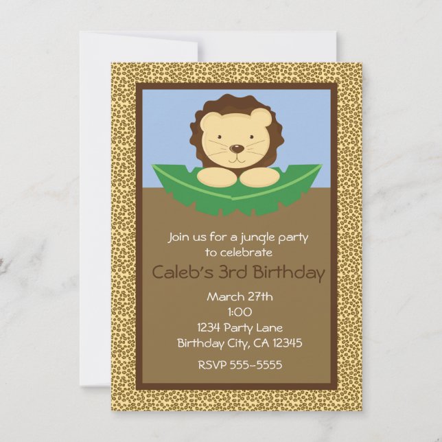 Jungle Safari Lion Anniversaire Fête Invitations (Devant)