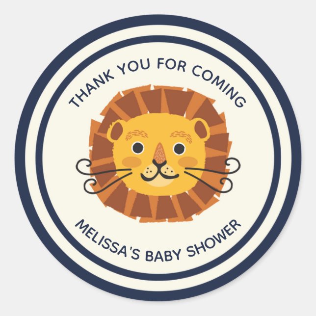 Jungle Safari Lion Boy Baby Shower Thank You Classic Round Sticker (Front)