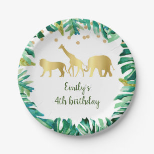 Jungle safari paper plate birthday green gold