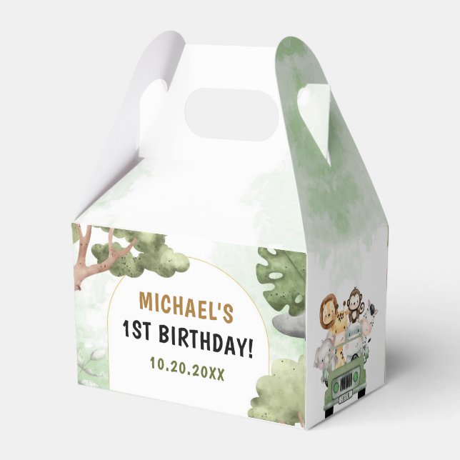 Jungle Safari Party Animals 1st Birthday Favor Box (Back Side)