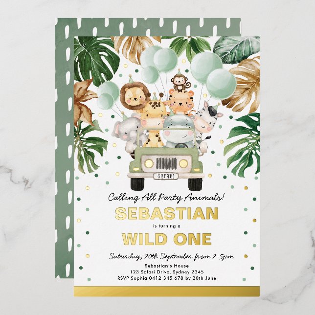 Jungle Safari Party Animals Wild One Birthday  (Front/Back)