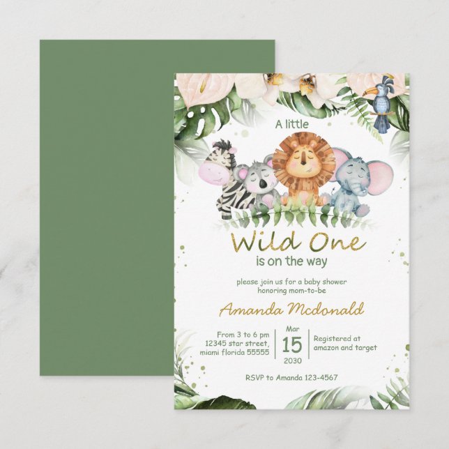Jungle safari sauvage un baby shower Invitation (Devant / Derrière)