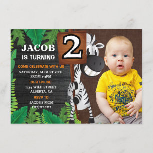 Jungle Safari Second Birthday Boy Photo Invitation