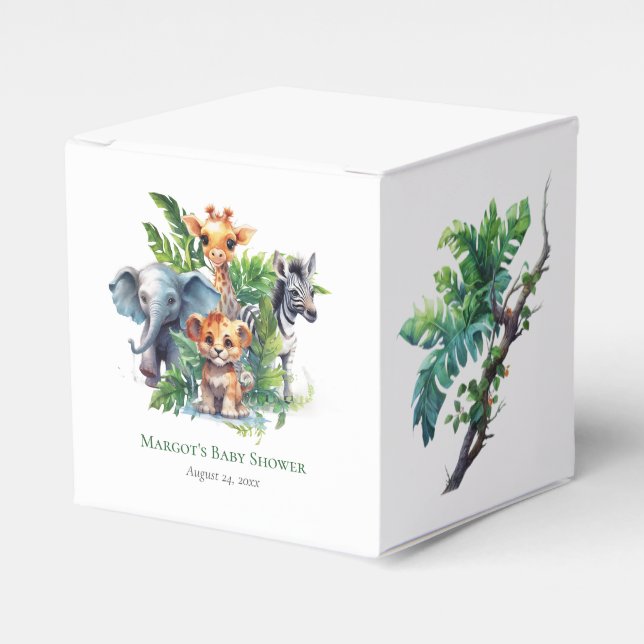 Jungle Safari Tropical Animals Baby Shower Favour Favor Box (Front Side)