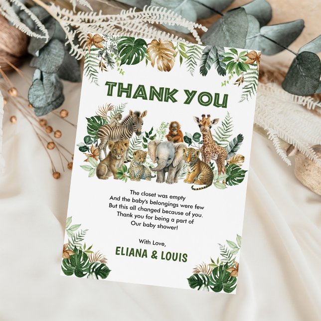 Jungle Safari Wild Animals Boy Baby Shower Thank You Card (Creator Uploaded)