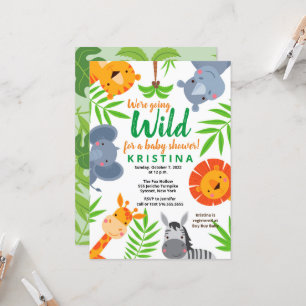 Jungle Safari Wild Animals Greenery Baby Shower Invitation