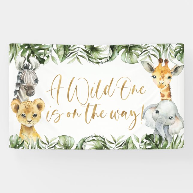 Jungle Safari Wild One 1st Birthday Backdrop Banner (Horizontal)