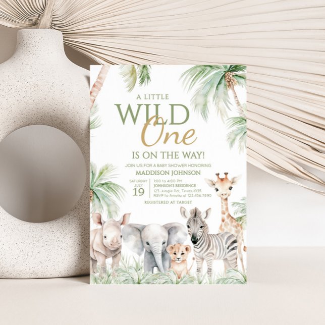 Jungle Safari Wild One Animals Baby Shower Invitation (Jungle Safari Animals Wild One Baby Shower Invitation)