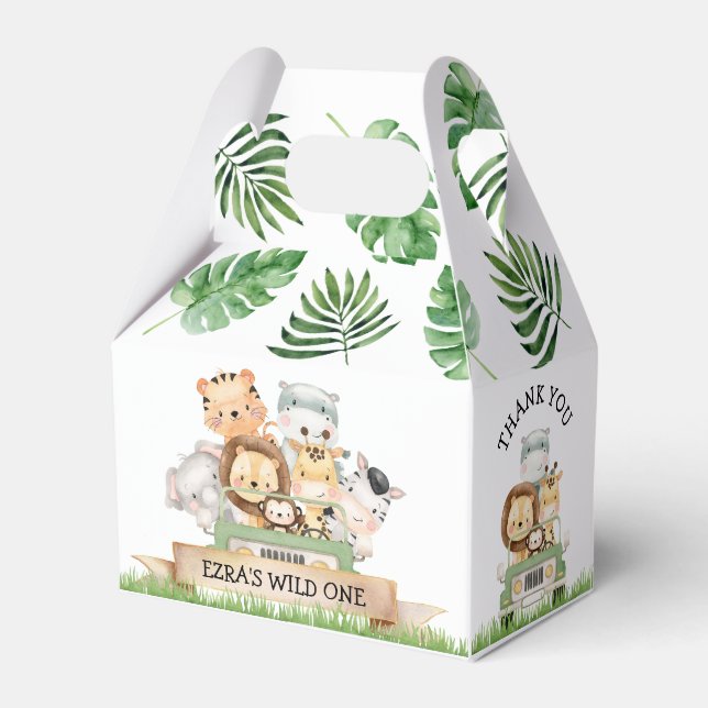Jungle Safari Wild One Birthday Favour Boxes (Front Side)