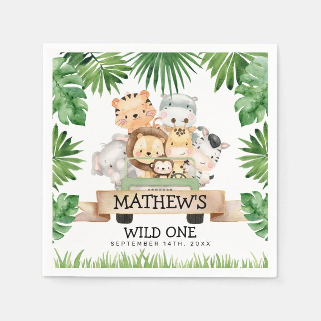 Jungle Safari Wild One Birthday Paper Napkins (Front)