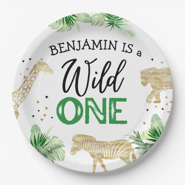 Jungle Safari Wild One Birthday Paper Plate (Front)