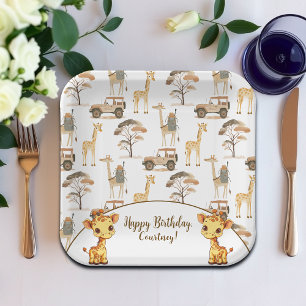 Jungle Safari with Giraffes Birthday Party Paper Plate