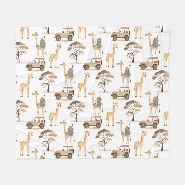Jungle Safari with Giraffes Nursery Pattern Kids Fleece Blanket (Front (Horizontal))