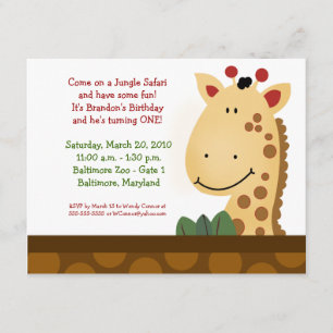 JUNGLE SAFARI Zanzibar Giraffe Zoo Birthday 4x5 Invitation