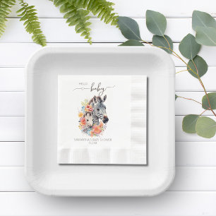 Jungle Safari Zebra Floral Baby Shower Napkin