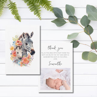 Jungle Safari Zebra Floral Baby Shower Thank You Card