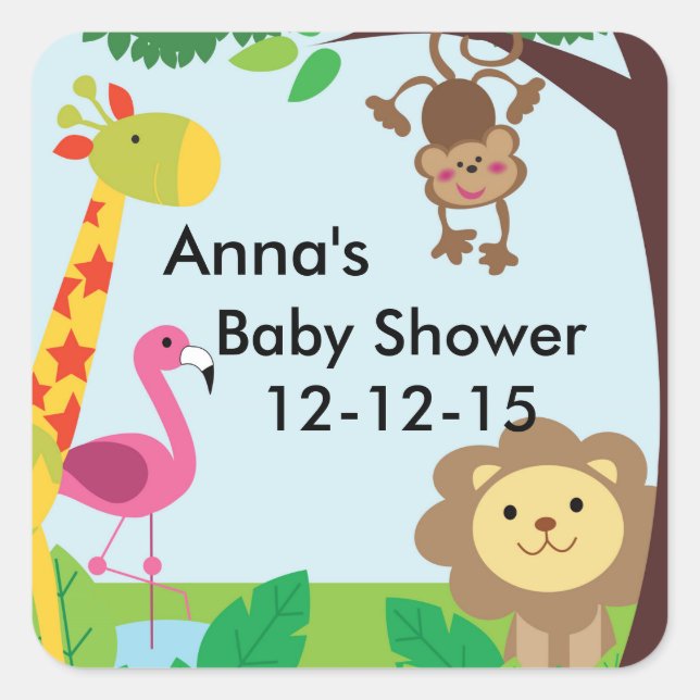 Jungle Safari zoo baby shower stickers (Front)