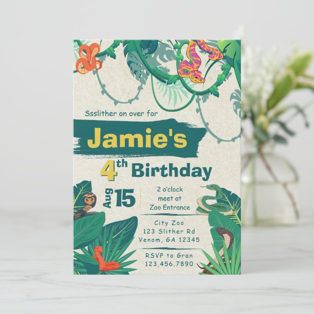 Jungle Snake Birthday Invitation (Standing Front)