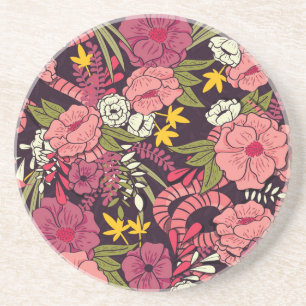 Jungle snakes, tropical flowers, vintage pattern. coaster