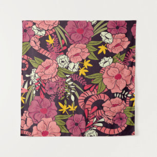 Jungle snakes, tropical flowers, vintage pattern. tapestry