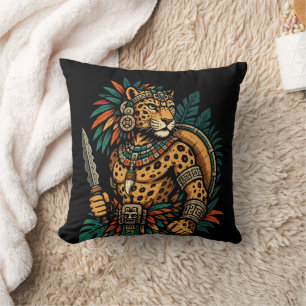 Jungle Spirit – Tribal Warrior & Leopard Print Throw Pillow