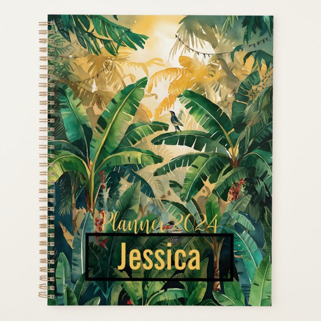 JUNGLE SPIRIT WATERCOLOR GREEN BANANA FOREST PLANNER (Front)
