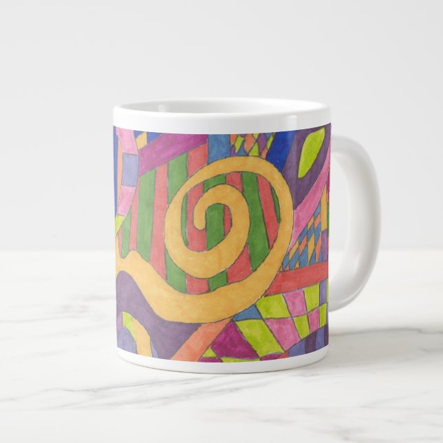 "Jungle Stripes 2" Abstract Art Large Coffee Mug (Front Right)