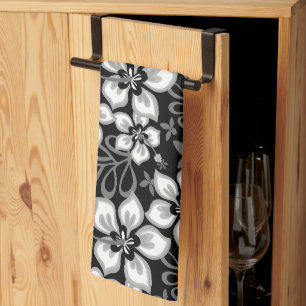 JUNGLE SURF PATTERN IN BLACK KITCHEN TOWEL