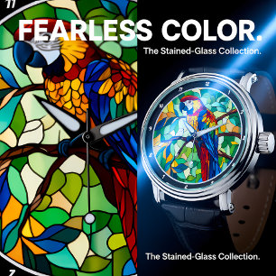 Jungle Symphony" - Stained Glass Macaw Wall Watch
