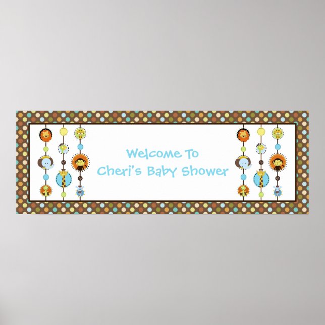 Jungle Tales Polka Dot Baby Shower Banner Poster (Front)