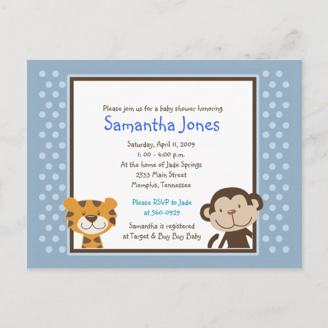 Jungle Tales Safari Blue Baby Shower Invitation (Front)