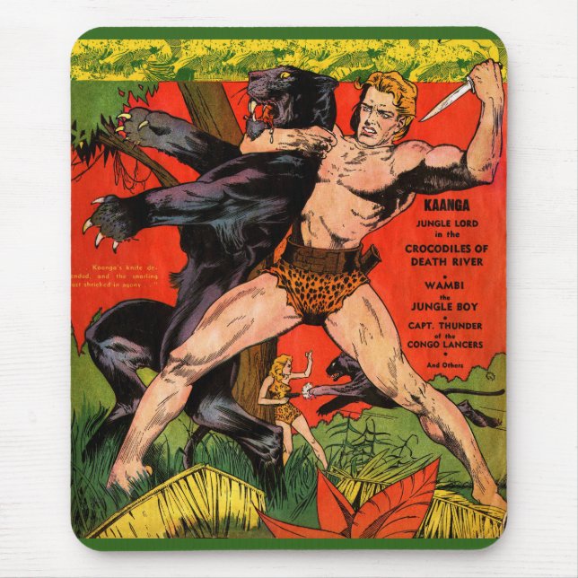 Jungle Tarzan & Black Panther Vintage Comics Mouse Pad (Front)