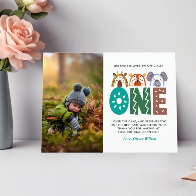 Jungle Thème 1er Anniversaire Carte postale Merci (Créateur téléchargé)