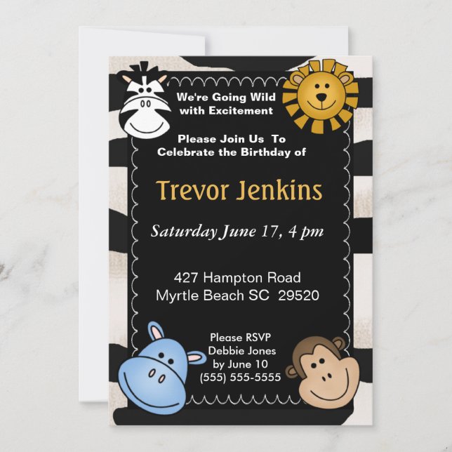 Jungle  Theme Kids Birthday Invitation (Front)