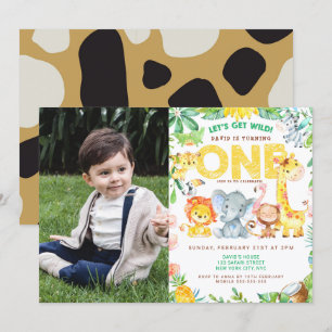 Jungle Themed Safari 1st Birthday Boy Picture Invitation
