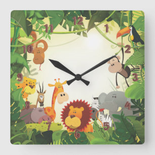 Jungle Themed Square Wall Clock