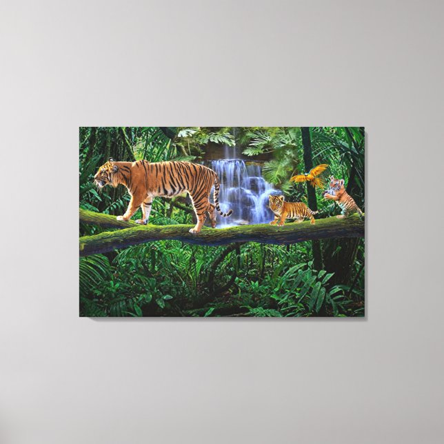JUNGLE TIGER AND HER CUBS CANVAS PRINT (Front)