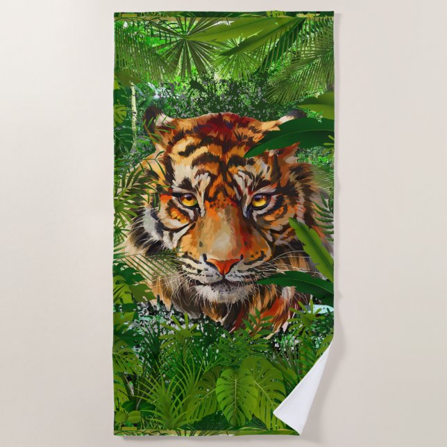 Jungle Tiger Beach Towel | Colourful Tiger (Front)
