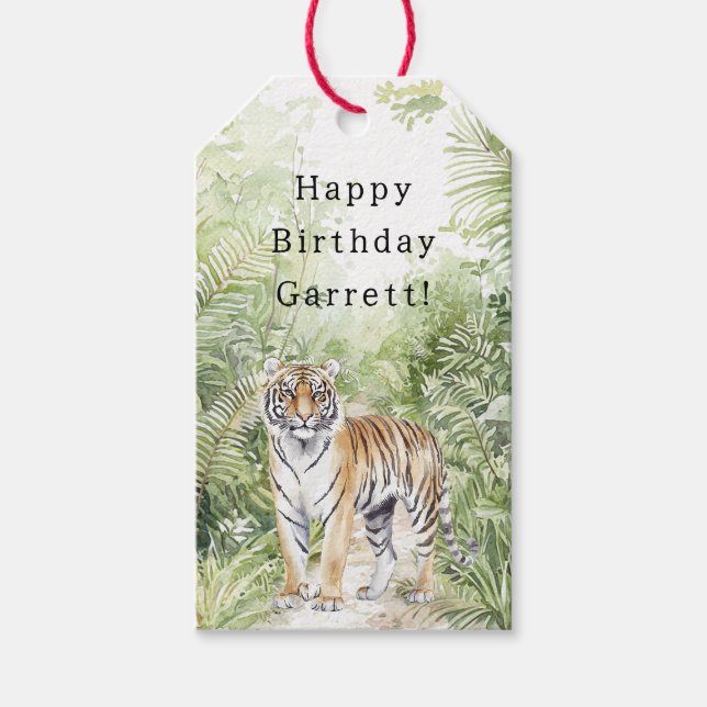 Jungle Tiger Birthday Gift Tags (Front)