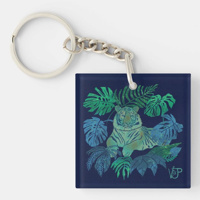 Jungle tiger blue keychain (Front)
