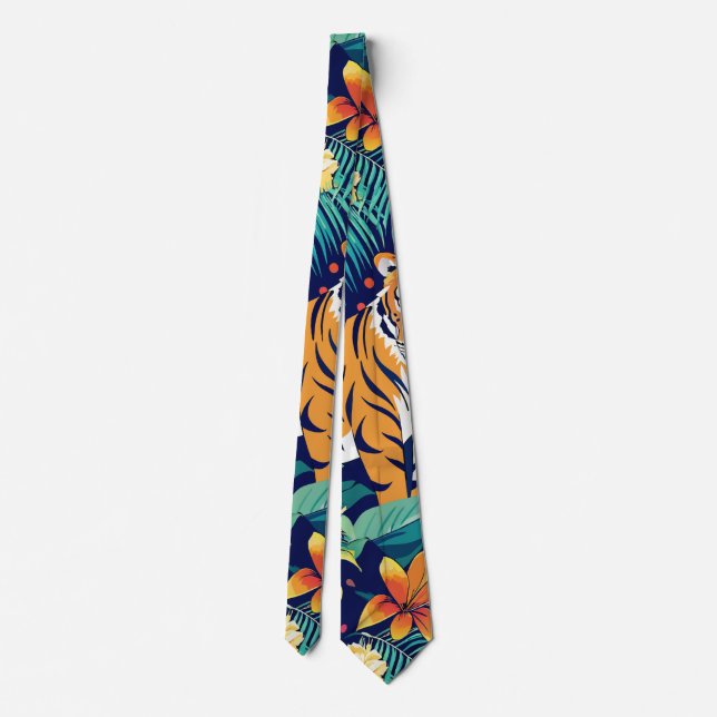 Jungle Tiger Floral Custom Pattern Tie (Back)