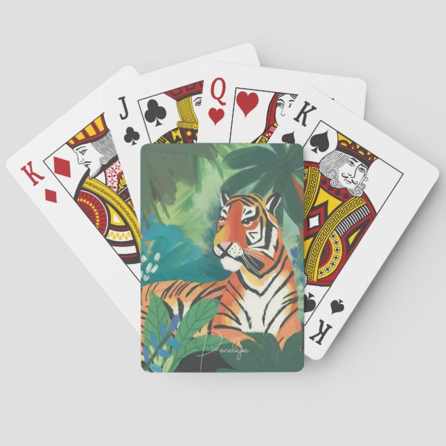 Jungle Tiger Illustration With Name Playing Cards (Back)