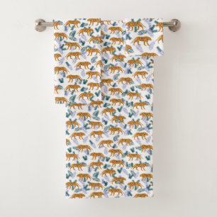 Jungle tiger on white bath towel set