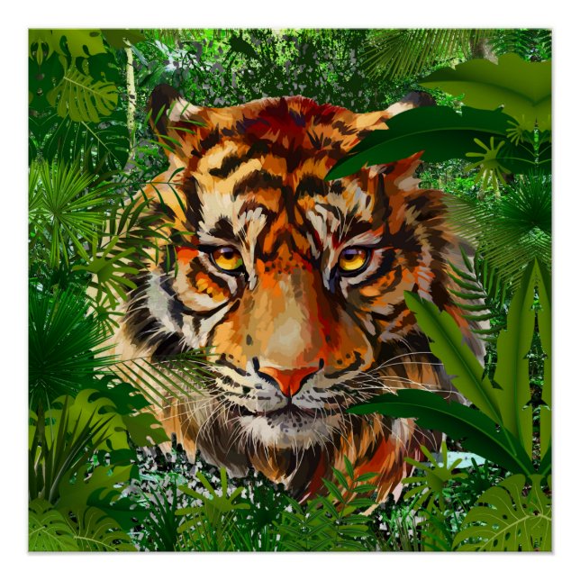 Jungle Tiger Poster - Colourful Tiger Poster Gloss (Front)