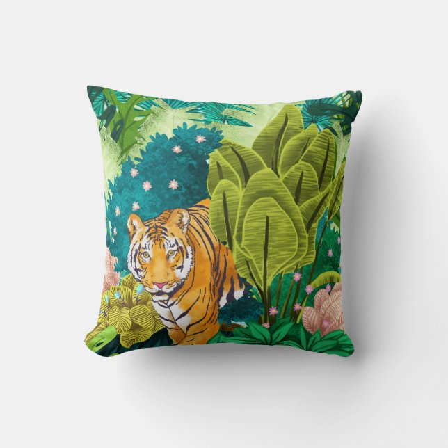 Jungle Tiger Throw Pillow (Front)