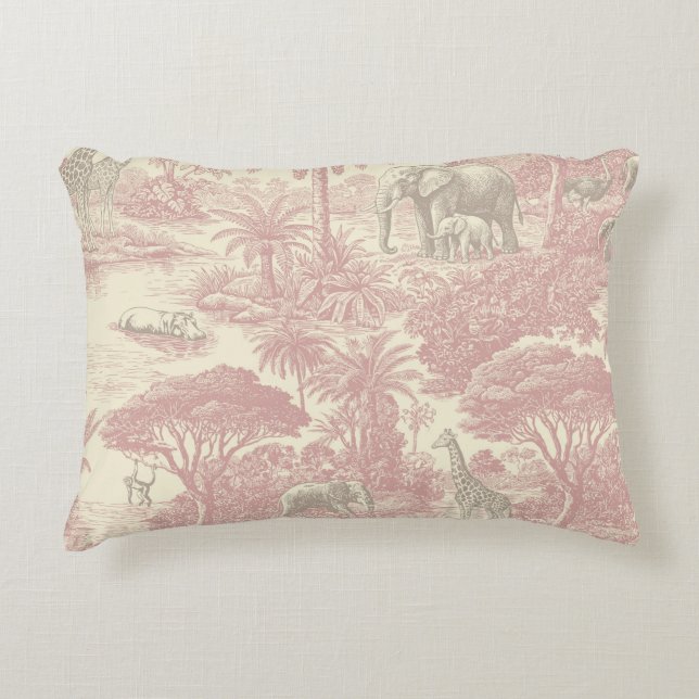 Jungle Toile Pattern Tropical Planner Accent Pillow (Front)