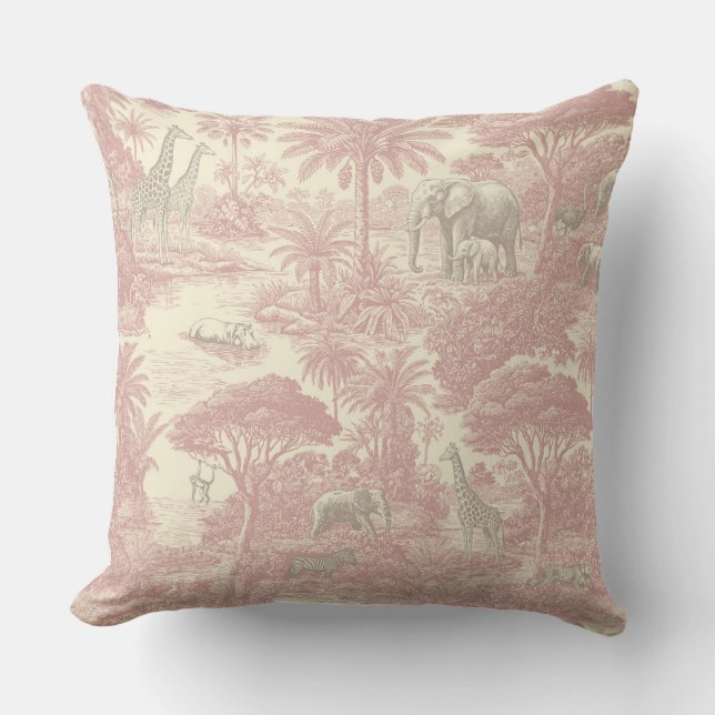 Jungle Toile Pattern Tropical Planner Throw Pillow (Front)