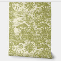 Jungle Toile Pattern Tropical Scenic Botanical Des