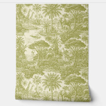 Jungle Toile Pattern Tropical Scenic Botanical Des