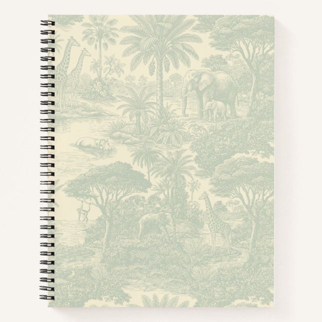 Jungle Toile Pattern Tropical Scenic Design Notebook (Front)